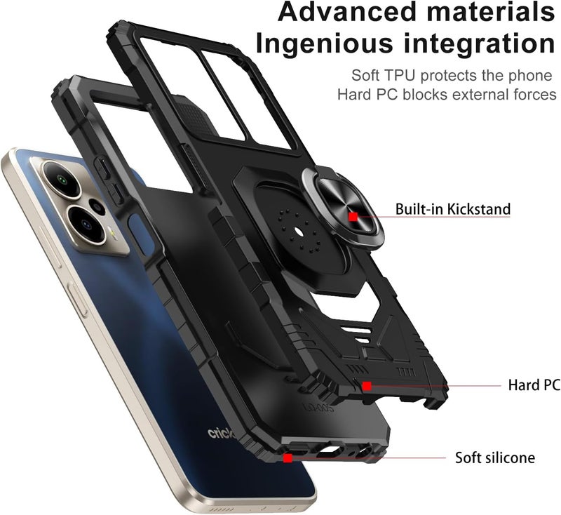 Mocotto for Cricket Outlast 5G 2024 Phone Case AT&T Motivate Pro 5G Case with Tempered Glass Screen Protector,Military Grade Heavy Duty Shockproof Protective Cover,with Ring Kickstand (Black) - Image 3